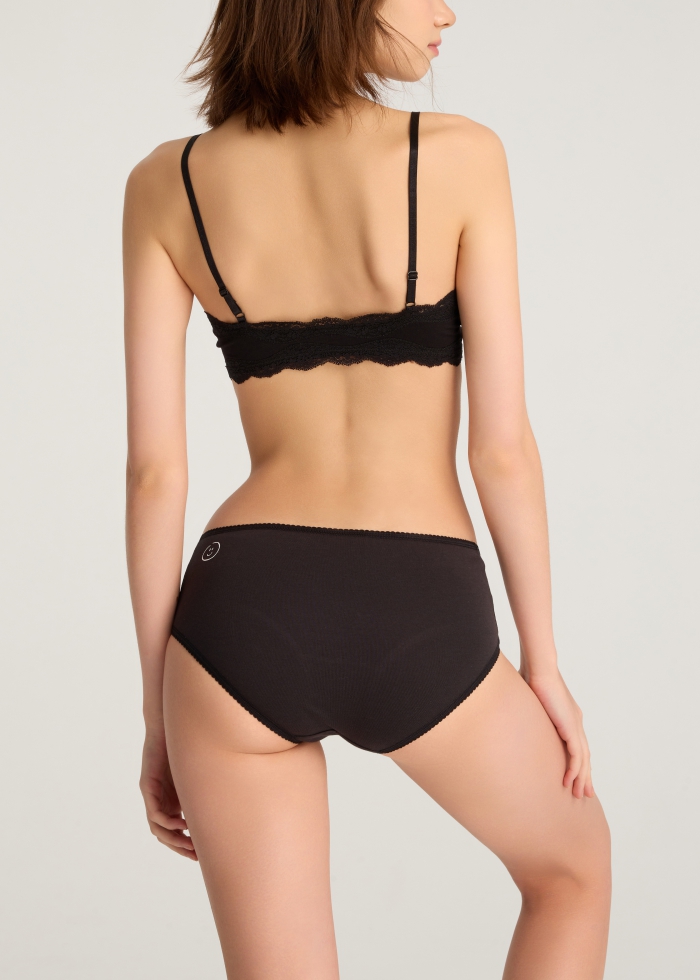 XXL Daily Routine．High Rise Cotton Picot Elastic Brief Panty（Black）