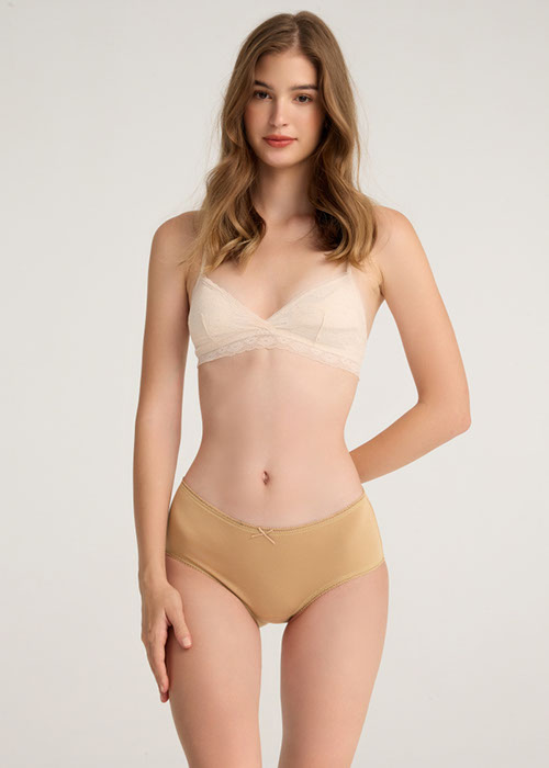 Every Day．High Rise Cotton Picot Elastic Brief Panty（Tan）