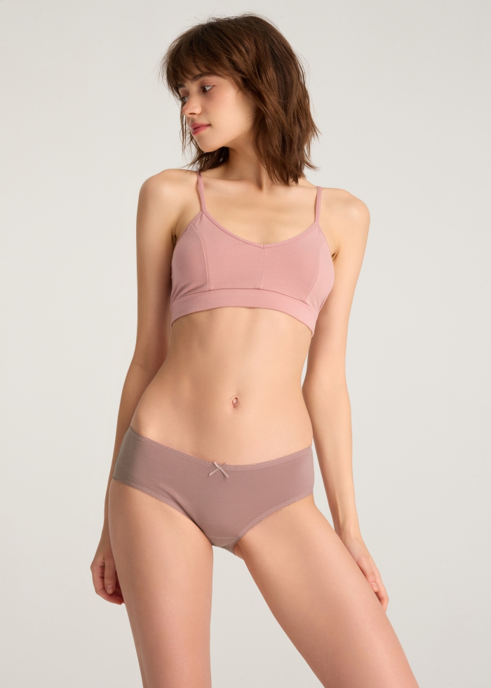 Every Day．Mid Rise Cotton Picot Elastic Brief Panty（Ash Rose）