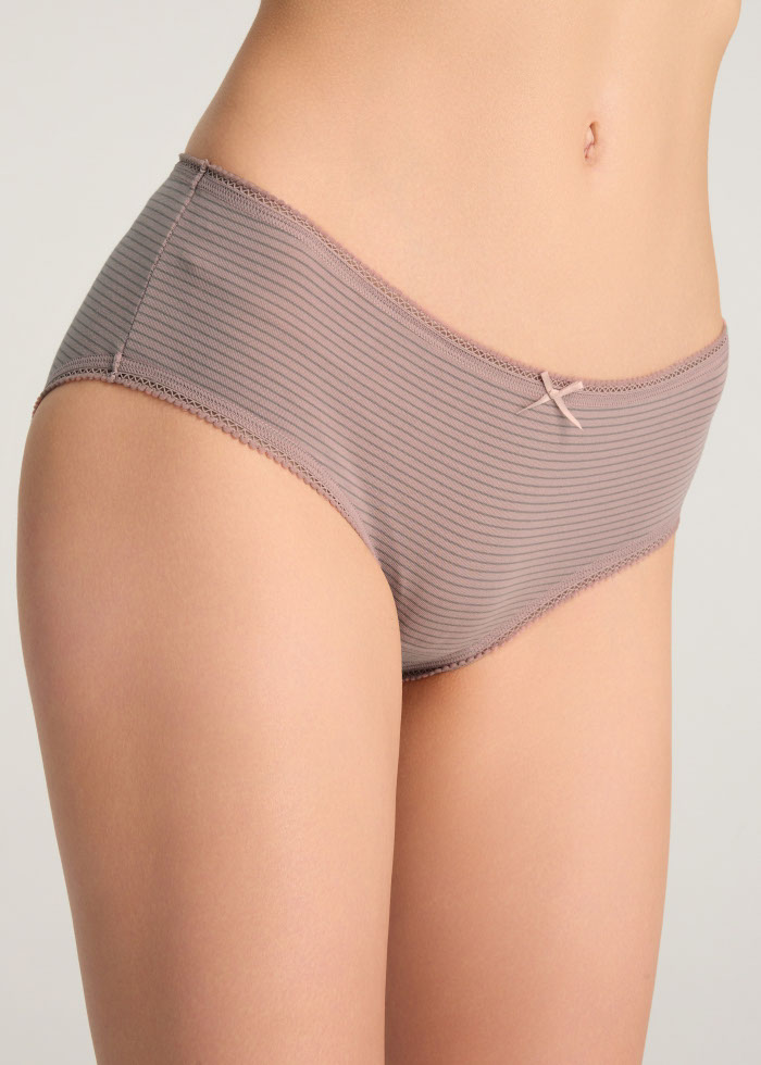 Every Day．Mid Rise Cotton Picot Elastic Brief Panty（Sphinx Gray Stripe）