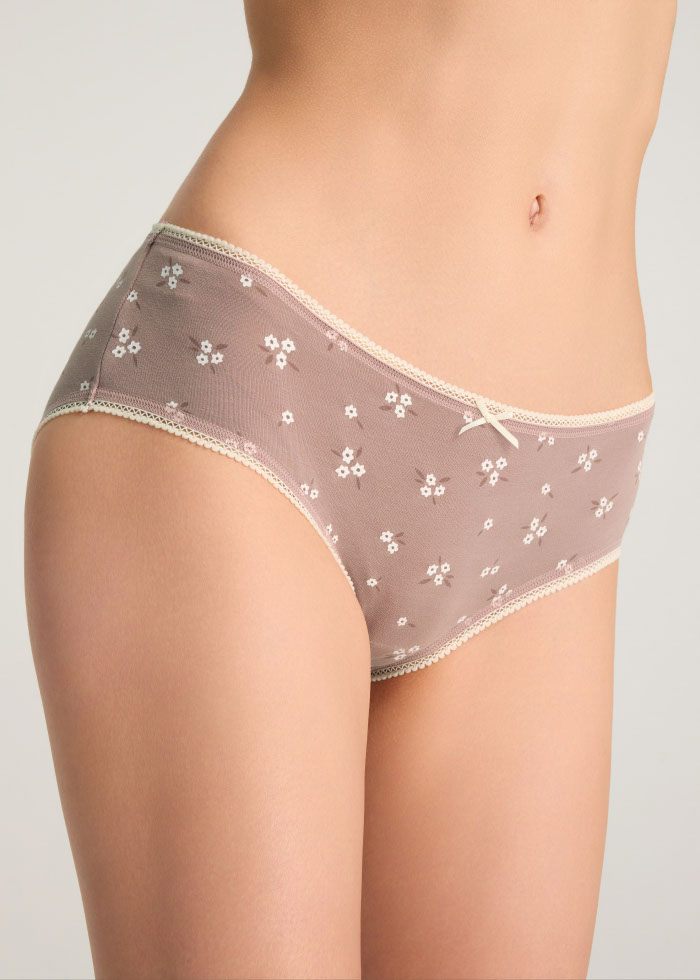 Every Day．Mid Rise Cotton Picot Elastic Brief Panty（Flower Pattern）