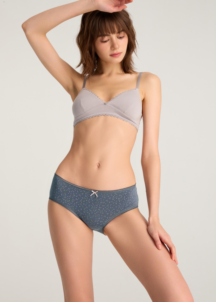 Every Day．Mid Rise Cotton Picot Elastic Brief Panty（Dotted Pattern）