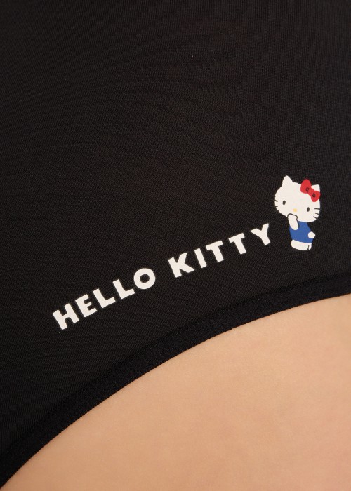 Hello Kitty系列．緊帶高腰三角內褲（黑-Kitty側身）