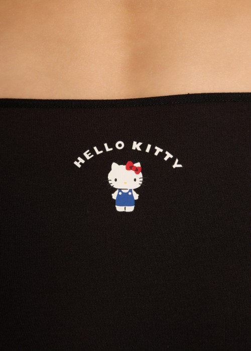 XXL Hello Kitty系列．細邊中腰三角內褲（黑-Kitty站立）