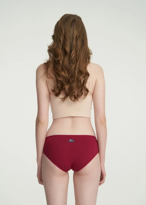 Timeless Elegance．Mid Rise Cotton Picot Elastic Brief Panty（Red Dahlia）