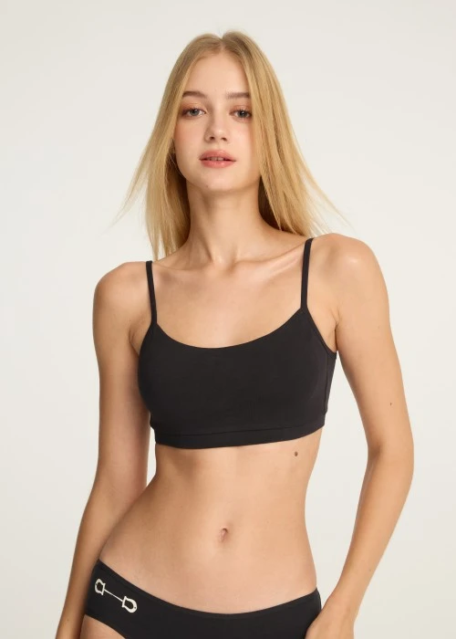 Timeless Elegance．一片杯棉質露背短版 Bra Top(黑)