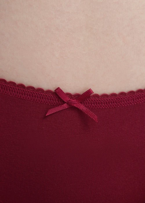 Classic．Mid Rise Cotton Picot Elastic Brief Panty（Red Dahlia）