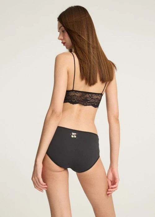 XXL 秋日呢喃．花邊高腰三角內褲（黑-刺繡櫻桃網球）