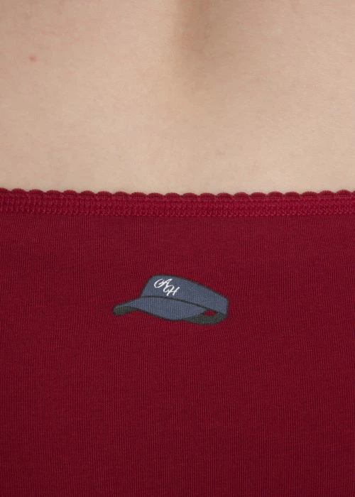 Timeless Elegance．Mid Rise Cotton Picot Elastic Brief Panty（Red Dahlia）