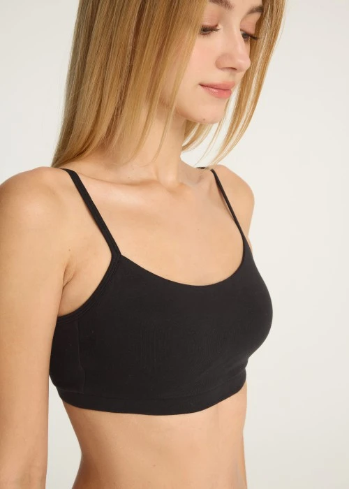 Timeless Elegance．一片杯棉質露背短版 Bra Top(黑)