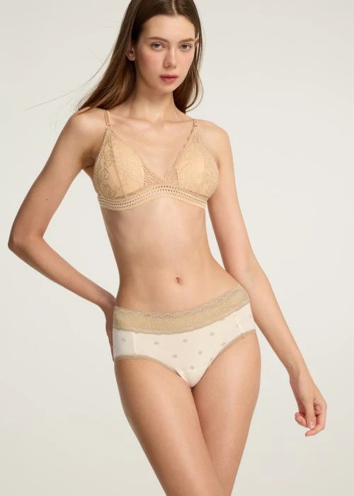 XXL Fortune．High Rise Cotton Lace Waist Period Brief Panty(Monogram Dust)