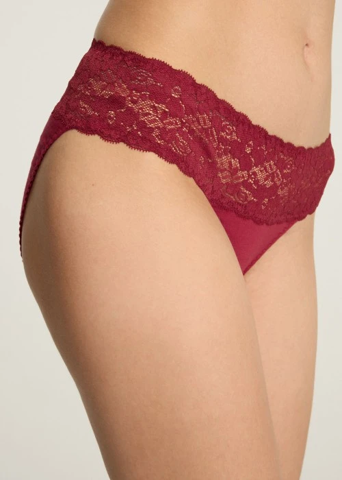XXL Classic．Mid Rise Cotton Stretch Lace Waist Brief Panty（Red Dahlia）