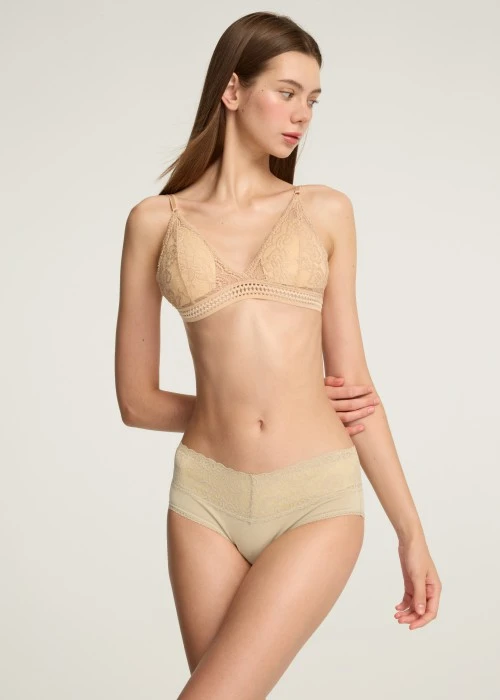 Classic．Mid Rise Cotton V Lace Waist Brief Panty（Irish Cream）