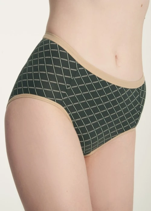 秋日呢喃．高腰三角內褲（森綠-復古斜格紋）
