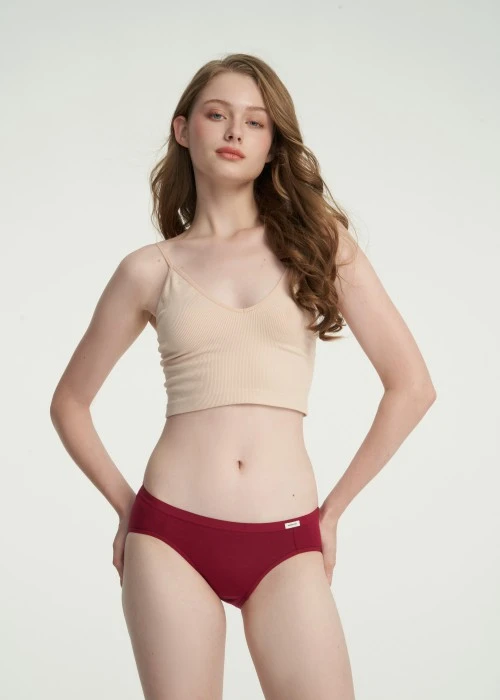 Classic．Low Rise Cotton Brief Panty(Red Dahlia)