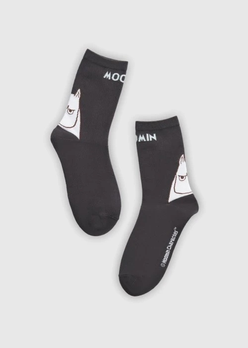 姆明系列．緹花中筒襪（深灰-生氣姆明）