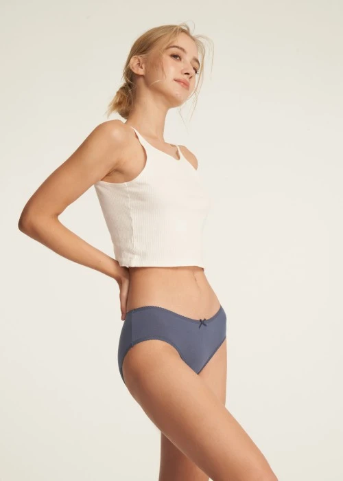 Hygiene Series．Mid Rise Cotton Picot Elastic Brief Panty(Blue Indigo)