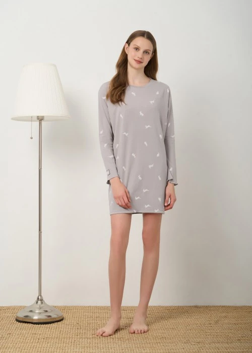 連身_秋日晴空．傘狀密拷長袖罩杯睡衣(多維爾粉-愛心熊)