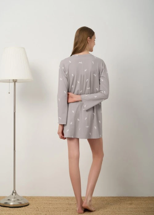 連身_秋日晴空．傘狀密拷長袖罩杯睡衣(多維爾粉-愛心熊)