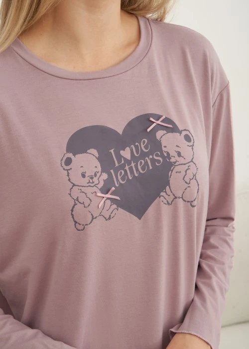 連身_秋日晴空．傘狀密拷長袖罩杯睡衣(多維爾粉-愛心熊)