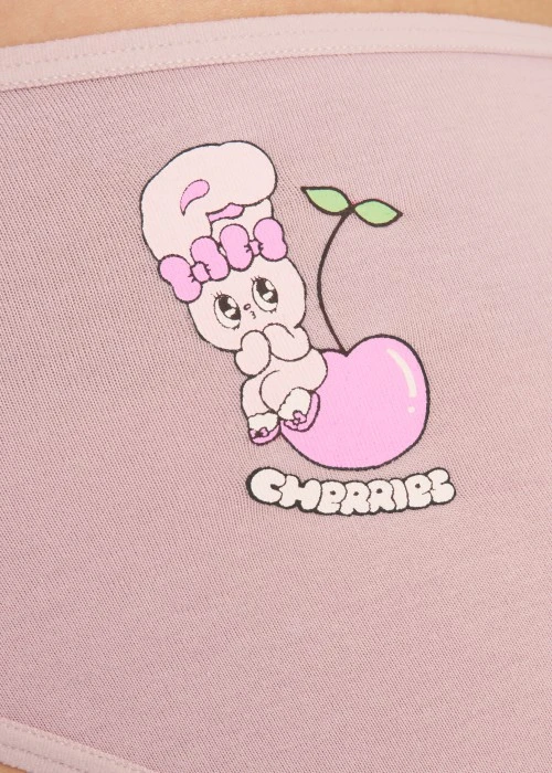 艾絲樂小兔系列．細邊中腰三角內褲(花神紫-抱貓咪)