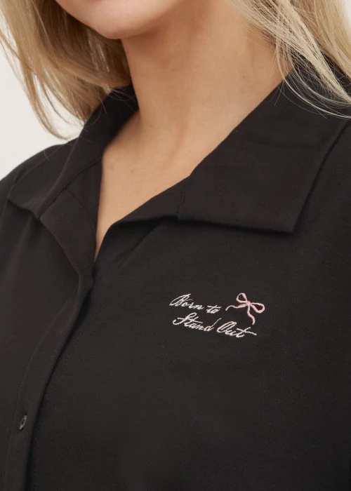 上衣_秋日晴空．襯衫式長袖睡衣(人魚粉紫-刺繡兔兔)