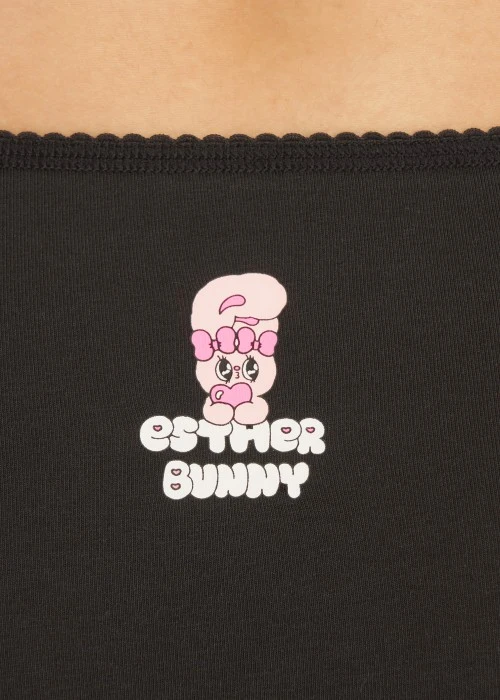 XXL 艾絲樂小兔系列．花邊高腰三角內褲（黑-小兔抱心）