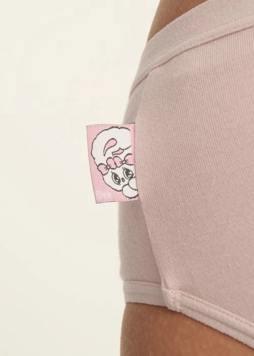 艾絲樂小兔系列．緊帶中腰三角內褲(芭蕾粉-刺繡白兔)