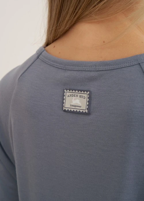 連身_秋日晴空．綁帶造型短袖睡衣(靛灰藍-刺繡 Beauty Sleep)