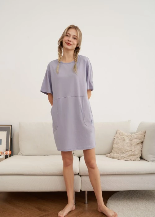 連身_艾絲樂小兔系列．五分袖圓領口袋睡衣(泡泡紫-加油)