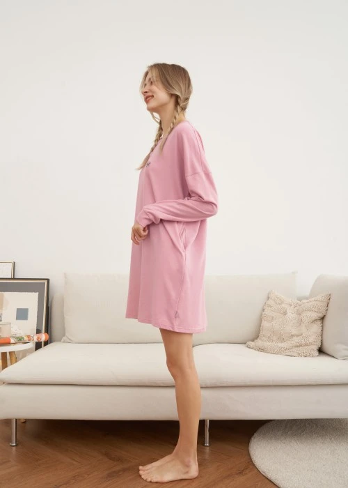 連身_艾絲樂小兔系列．落肩口長袖袋睡衣(微風粉-Fans)