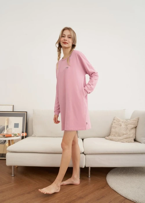 連身_艾絲樂小兔系列．落肩口長袖袋睡衣（微風粉-Fans）