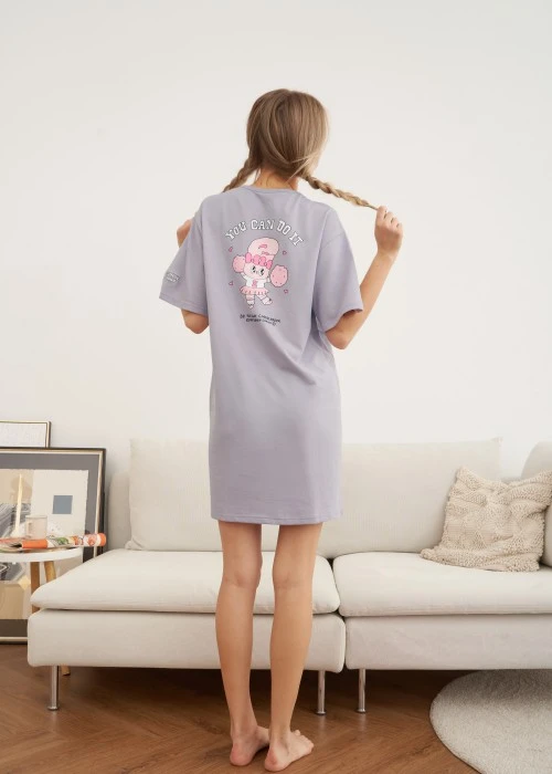 連身_艾絲樂小兔系列．五分袖圓領口袋睡衣(泡泡紫-加油)