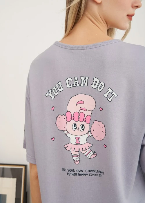 連身_艾絲樂小兔系列．五分袖圓領口袋睡衣（泡泡紫-加油）