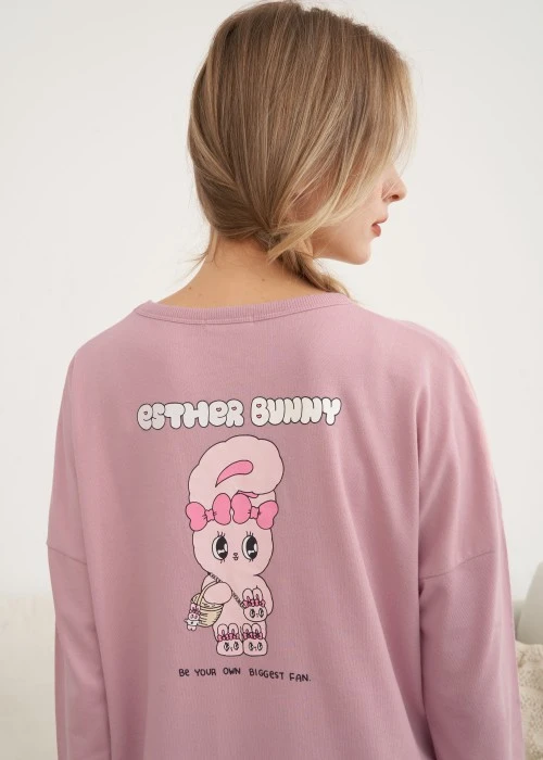 連身_艾絲樂小兔系列．落肩口長袖袋睡衣(微風粉-Fans)