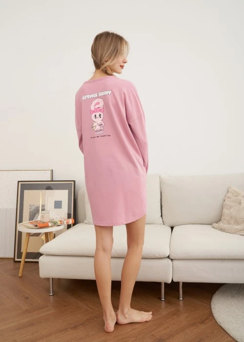 連身_艾絲樂小兔系列．落肩口長袖袋睡衣(微風粉-Fans)