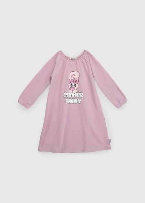 兒童連身_艾絲樂小兔系列．拉格蘭袖長袖束口睡衣（微風粉-抱愛心）