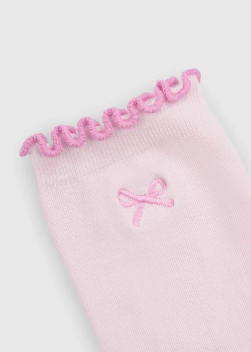 艾絲樂小兔系列．捲邊刺繡中筒襪(粉紅-粉兔Logo)