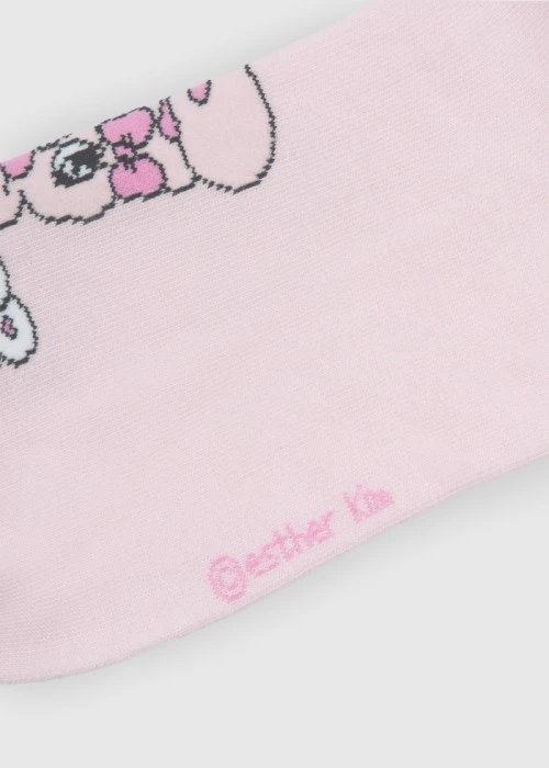 艾絲樂小兔系列．捲邊刺繡中筒襪(粉紅-粉兔Logo)