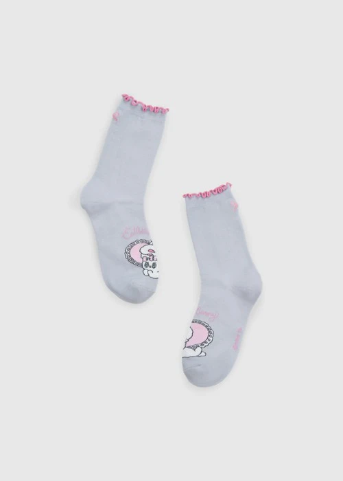 艾絲樂小兔系列．捲邊刺繡中筒襪(粉紅-粉兔Logo)