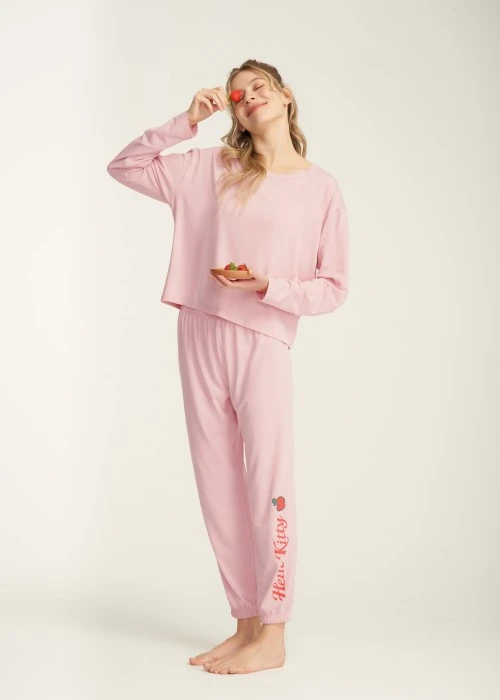 下身_Hello Kitty系列．緊帶束口居家長褲(熊熊粉-蘋果)