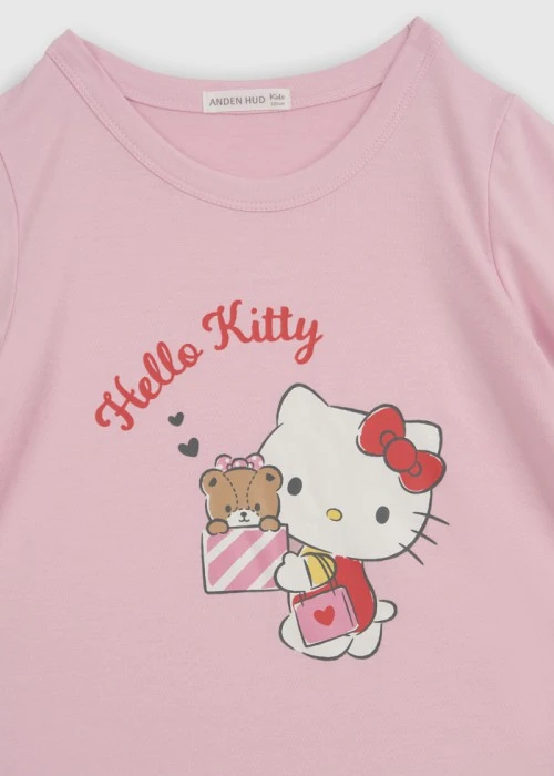 兒童連身_Hello Kitty系列．裙片抽皺長袖睡衣(熊熊粉-拆禮物)