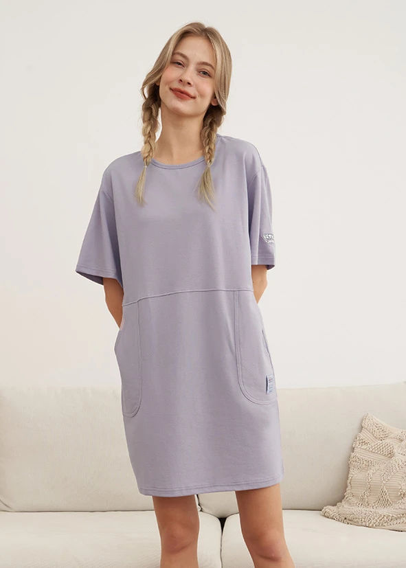 連身_艾絲樂小兔系列．五分袖圓領口袋睡衣(泡泡紫-加油)