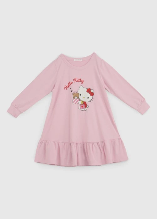 兒童連身_Hello Kitty系列．裙片抽皺長袖睡衣(熊熊粉-拆禮物)