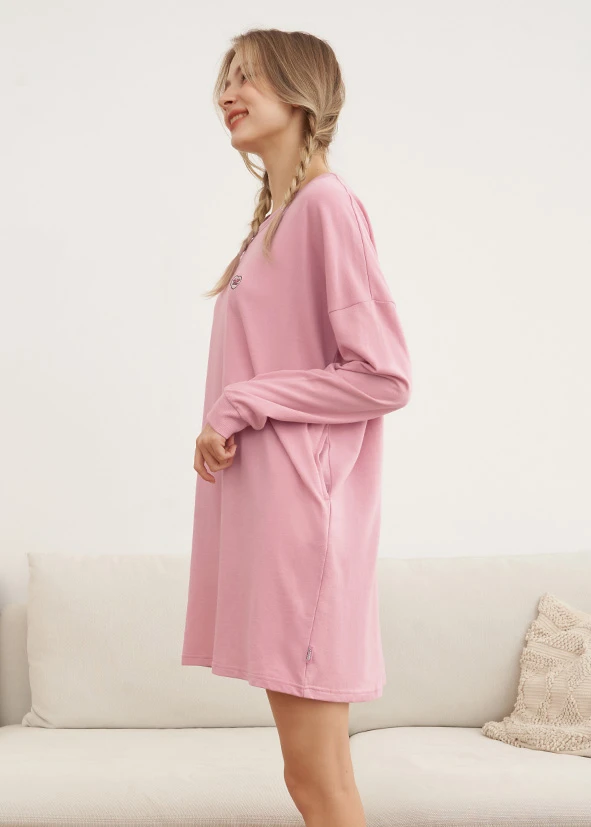 連身_艾絲樂小兔系列．落肩口長袖袋睡衣(微風粉-Fans)