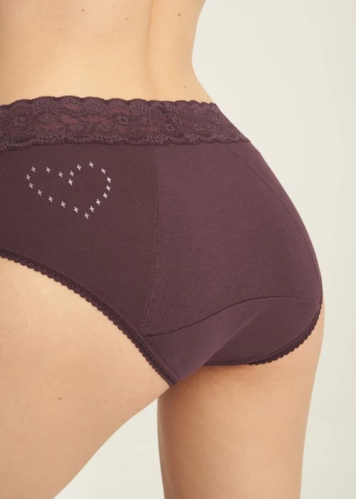 Sirius．High Rise Cotton Lace Waist Period Brief Panty（Puce）