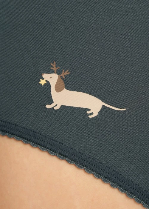 冬日氣息．花邊中腰三角內褲（莊園綠-麋鹿臘腸）