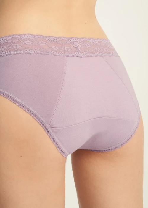 Classic．Mid Rise Cotton Lace Waist Period Brief Panty（Sea Fog）