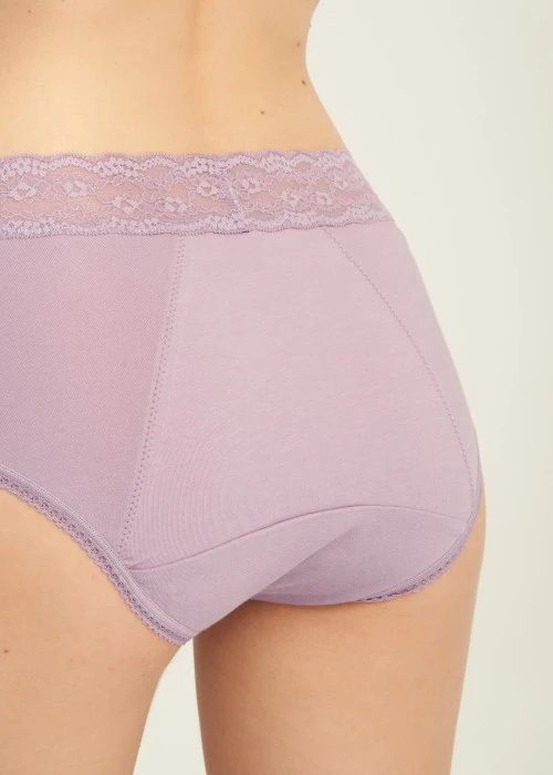 Classic．High Rise Cotton Lace Waist Period Brief Panty（Sea Fog）