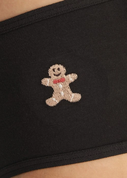 冬日氣息．細邊中腰三角內褲（黑-刺繡薑餅人）